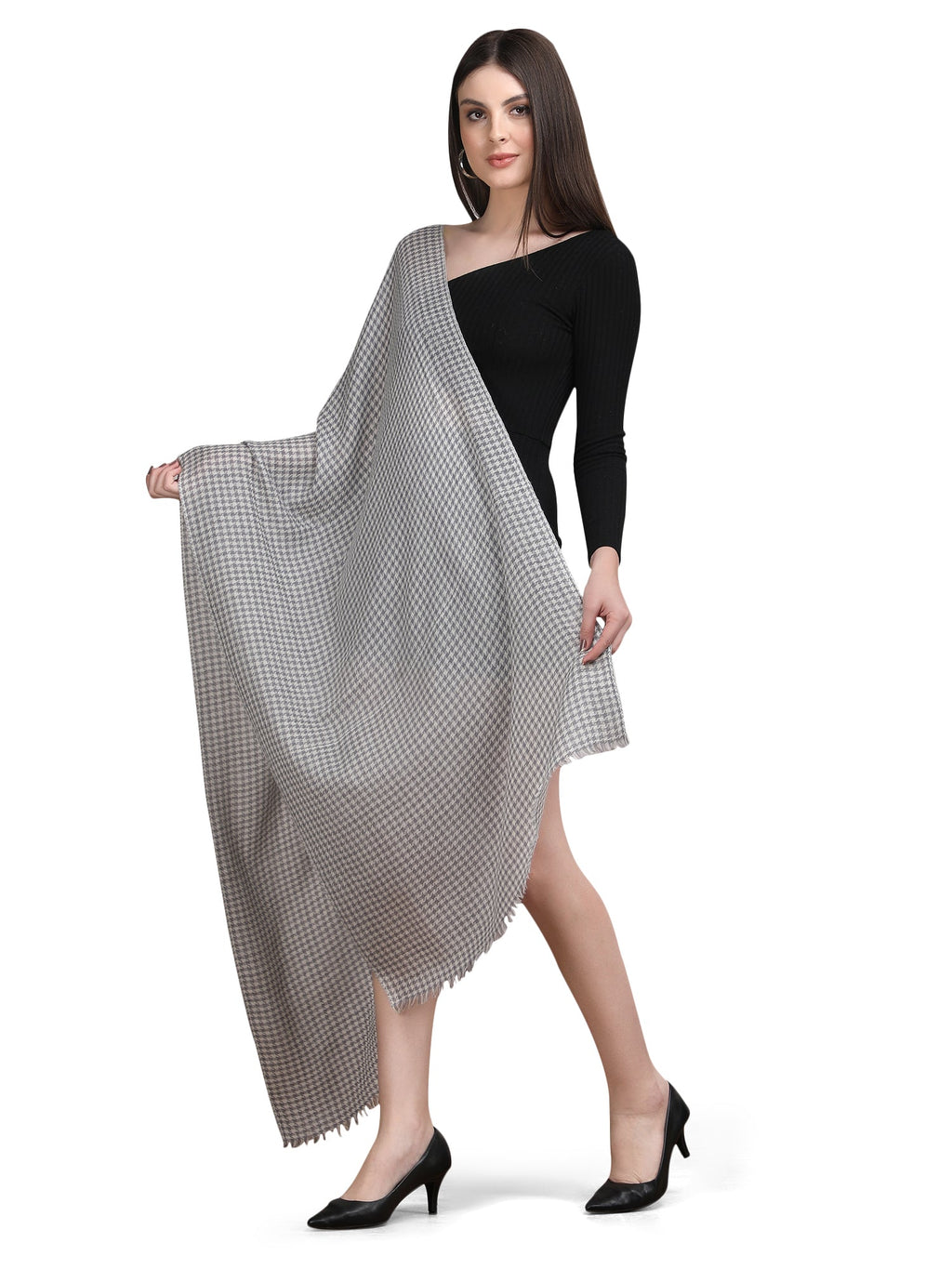 Grey Tweed Fine Wool Stole - 343