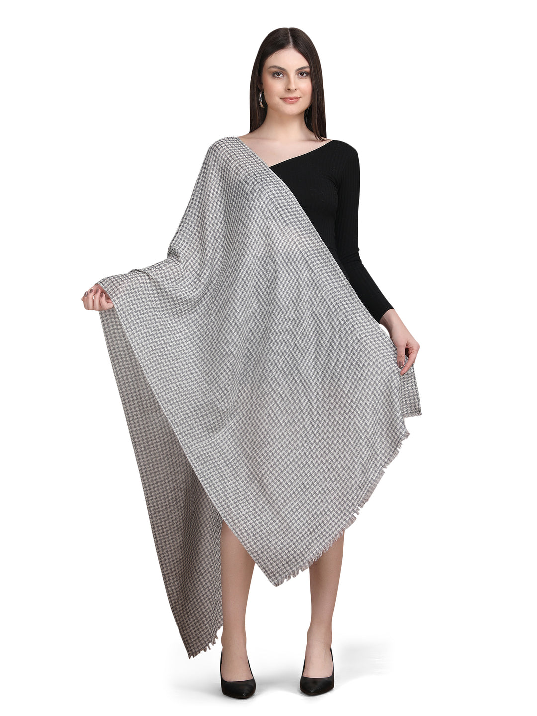 Grey Tweed Fine Wool Stole - 343