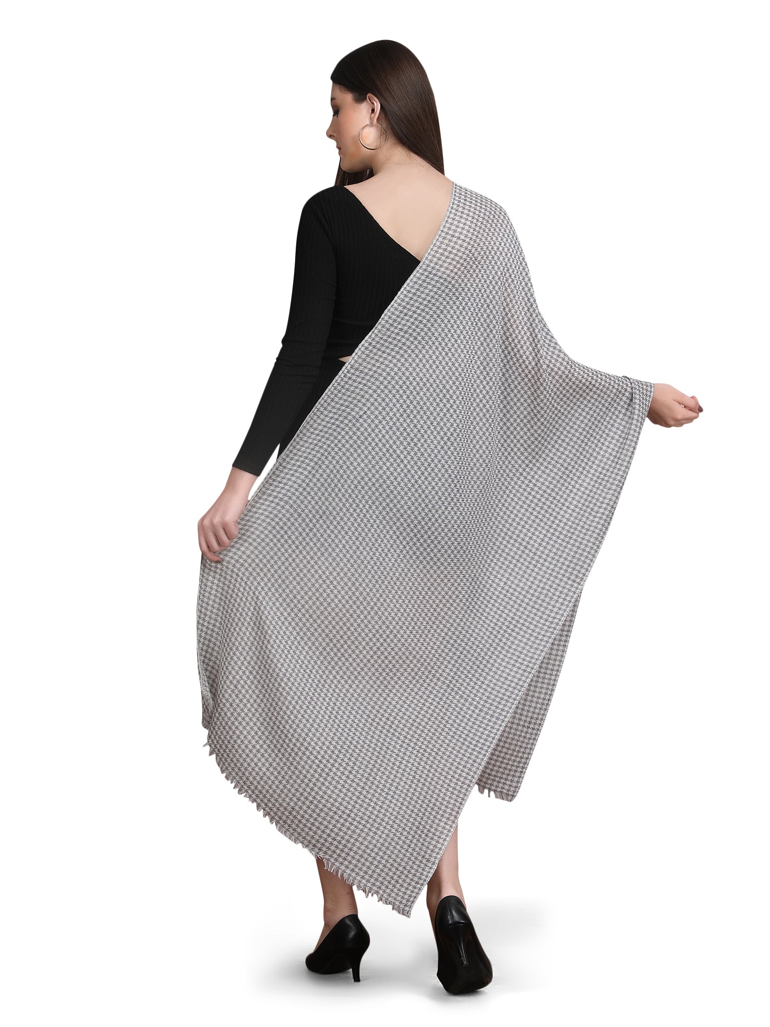 Grey Tweed Fine Wool Stole - 343