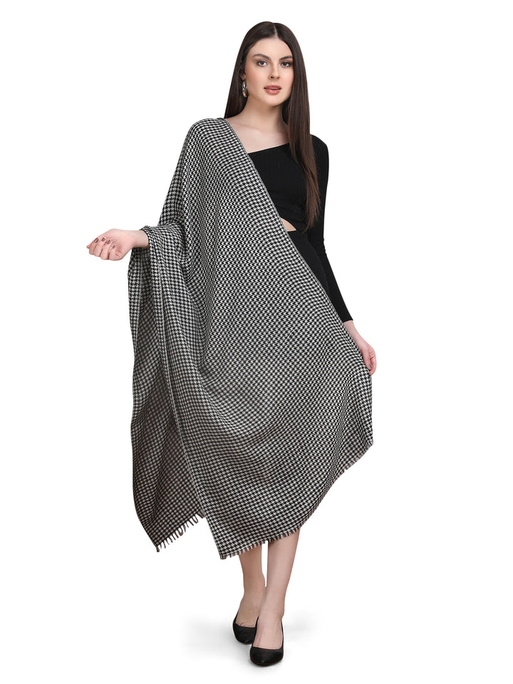 Black Tweed Fine Wool Stole - 344