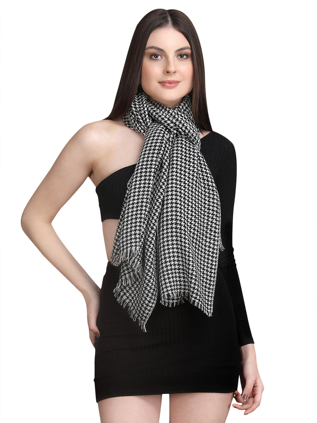 Black Tweed Fine Wool Stole - 344