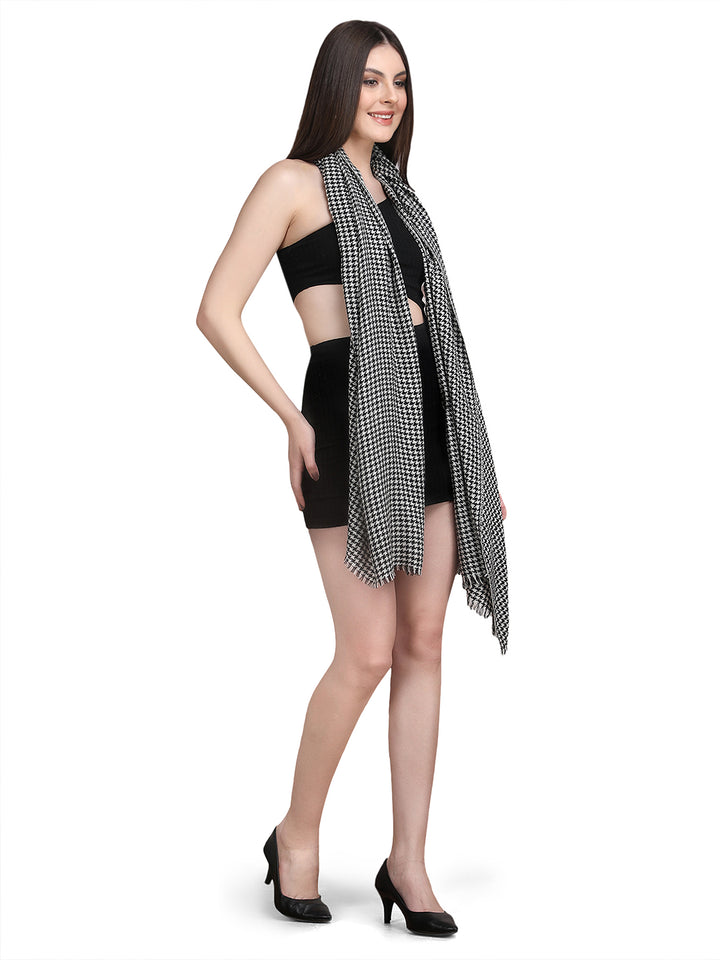 Black Tweed Fine Wool Stole - 344