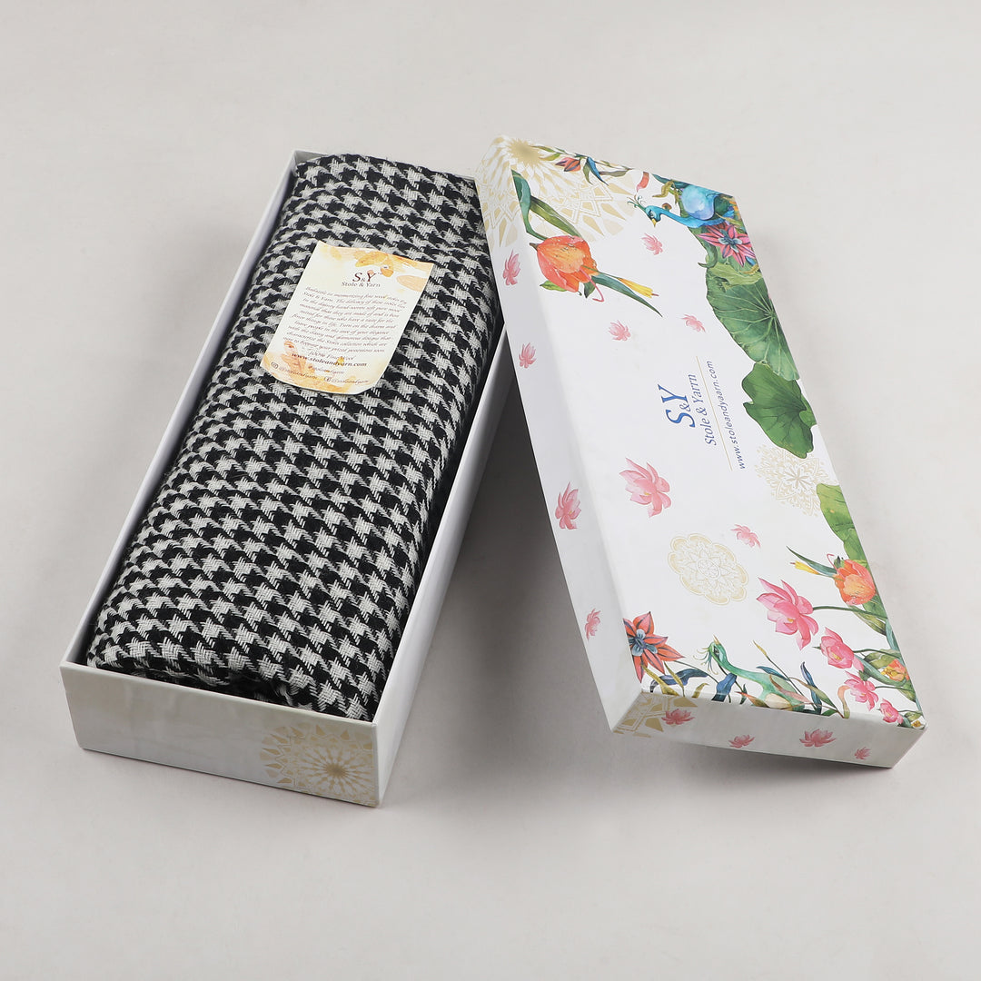 Black Tweed Fine Wool Stole - 344