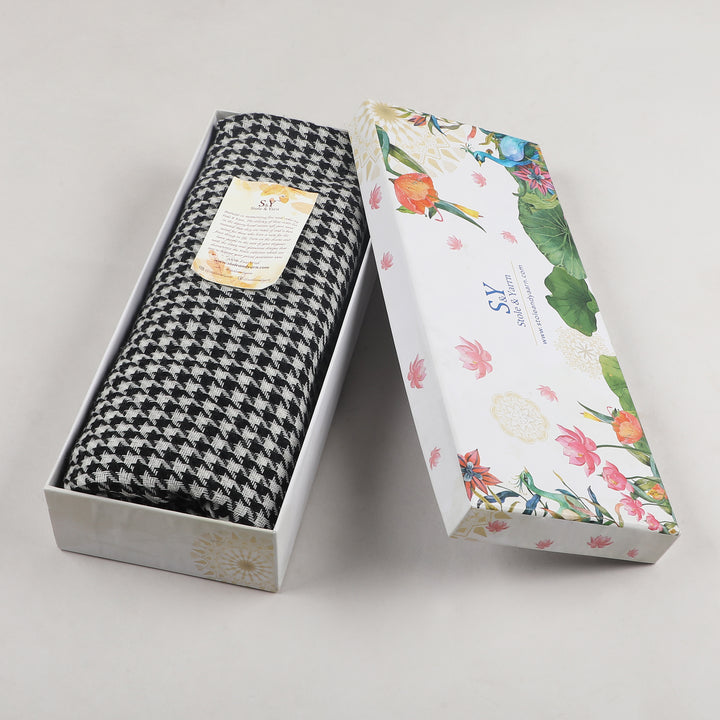 Black Tweed Fine Wool Stole - 344