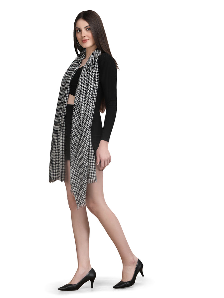 Black Tweed Fine Wool Stole - 344