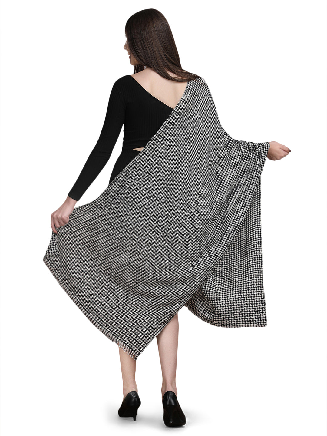 Black Tweed Fine Wool Stole - 344