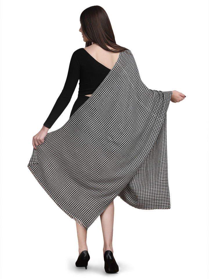 Black Tweed Fine Wool Stole - 344