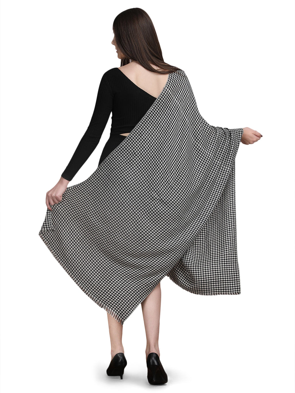 Black Tweed Fine Wool Stole - 344