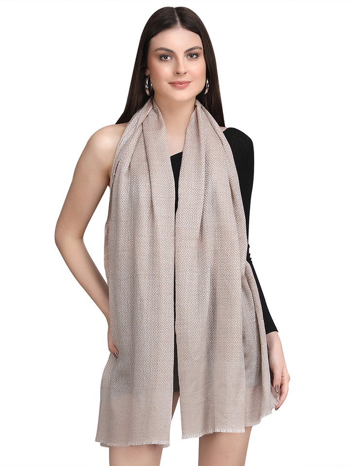 Beige Tweed Fine Wool Stole - 345