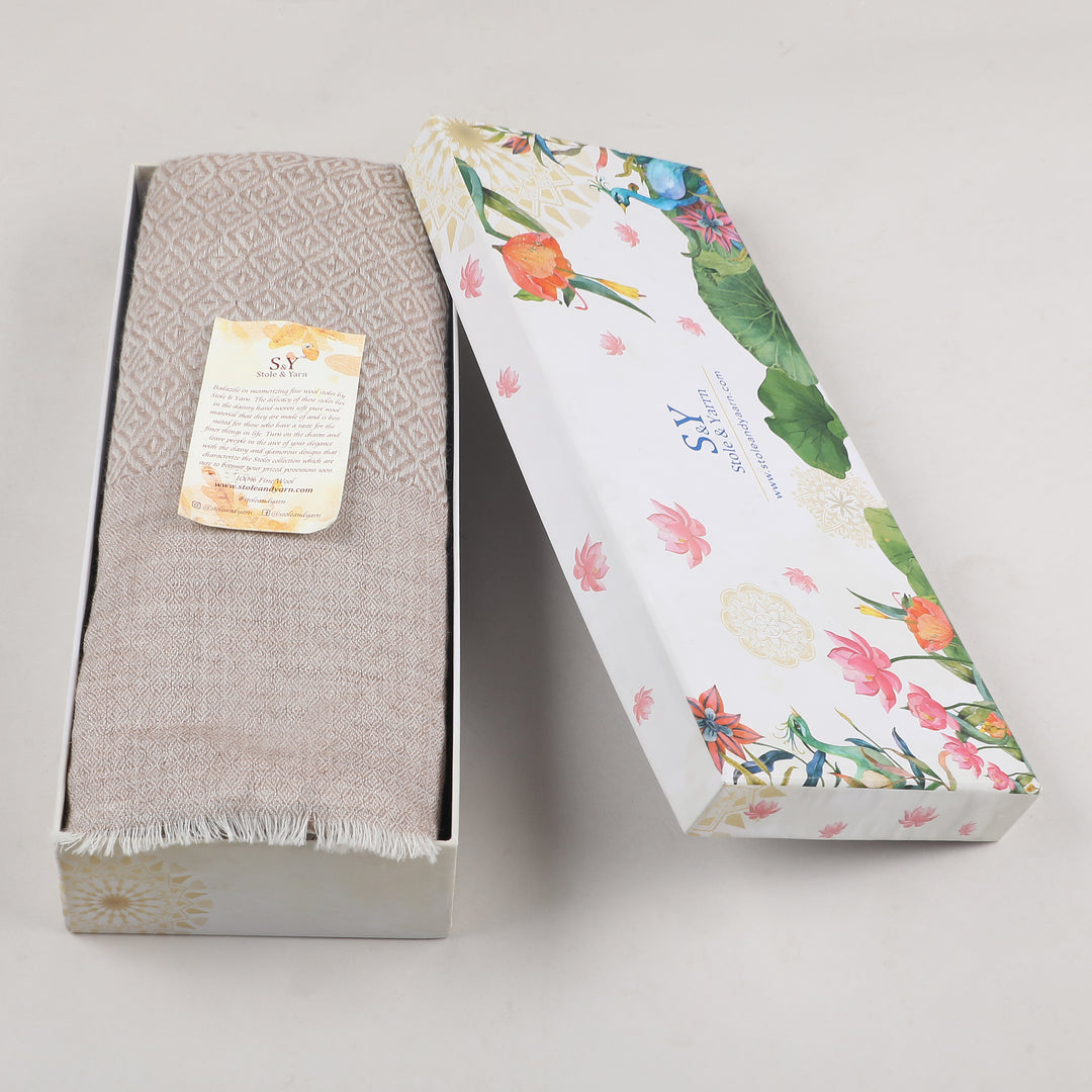 Beige Tweed Fine Wool Stole - 345