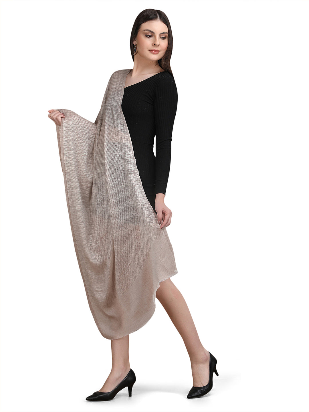 Beige Tweed Fine Wool Stole - 345