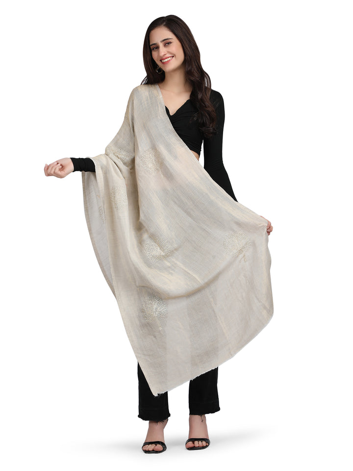 Ivory Moonlight Gold Tree 100% Fine Wool Stole