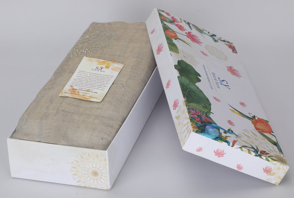 Ivory Moonlight Gold Tree 100% Fine Wool Stole- 346