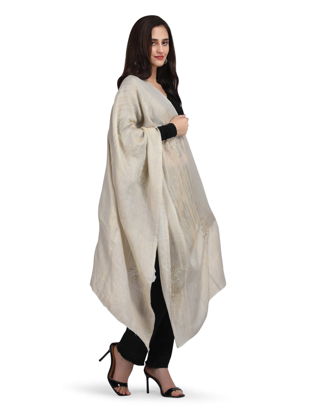 Ivory Moonlight Gold Tree 100% Fine Wool Stole- 346