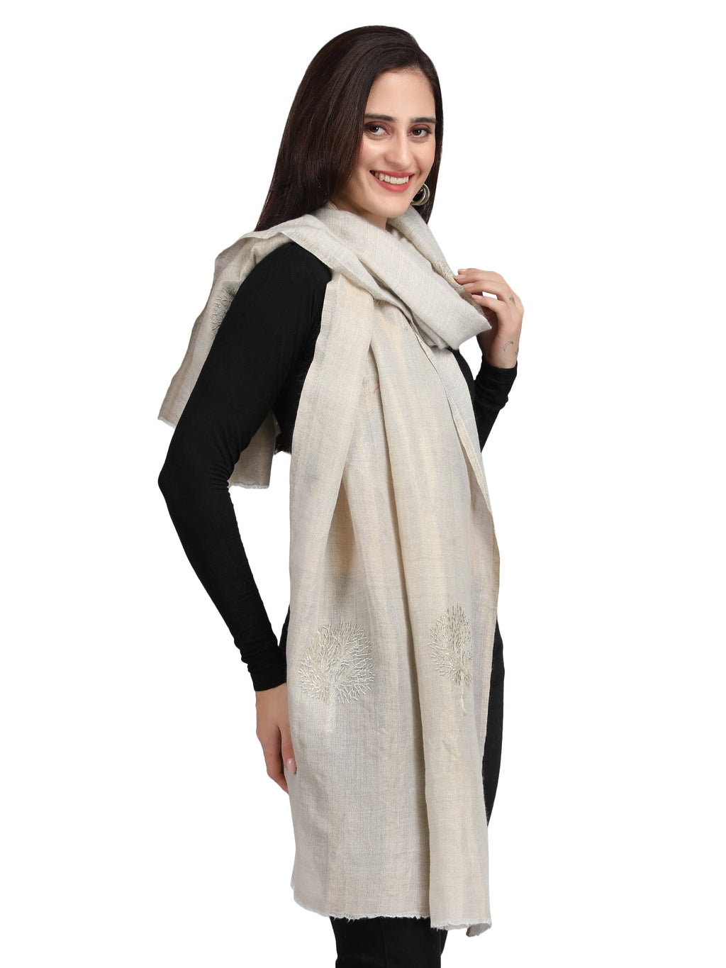 Ivory Moonlight Gold Tree 100% Fine Wool Stole- 346