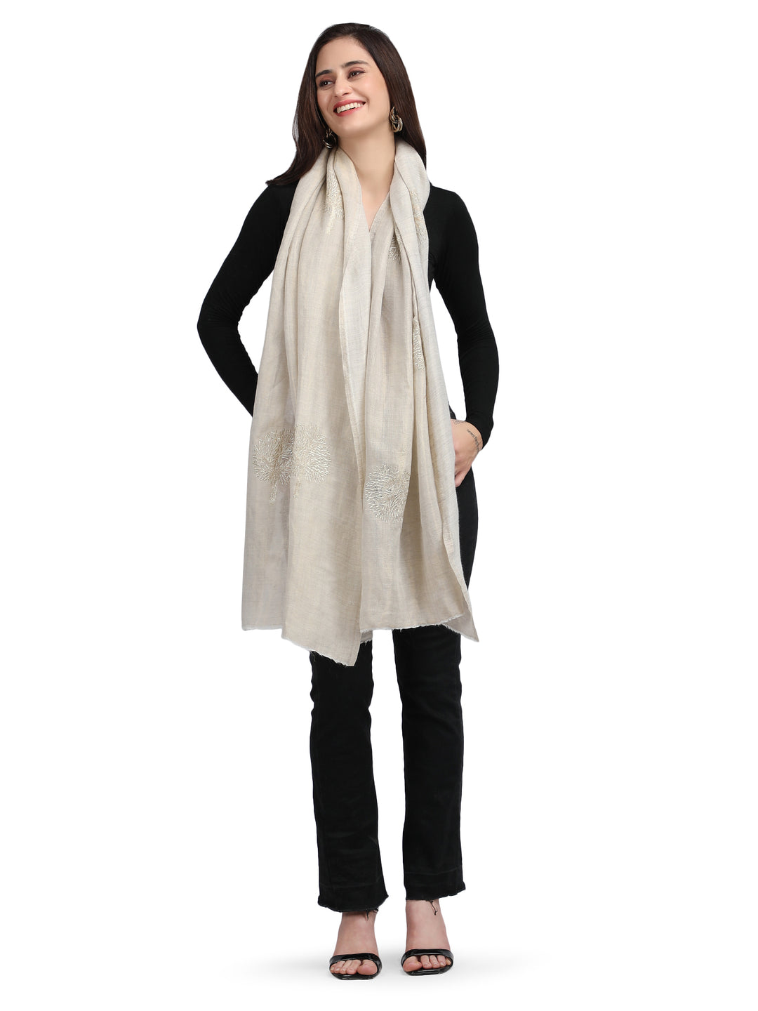 Ivory Moonlight Gold Tree 100% Fine Wool Stole