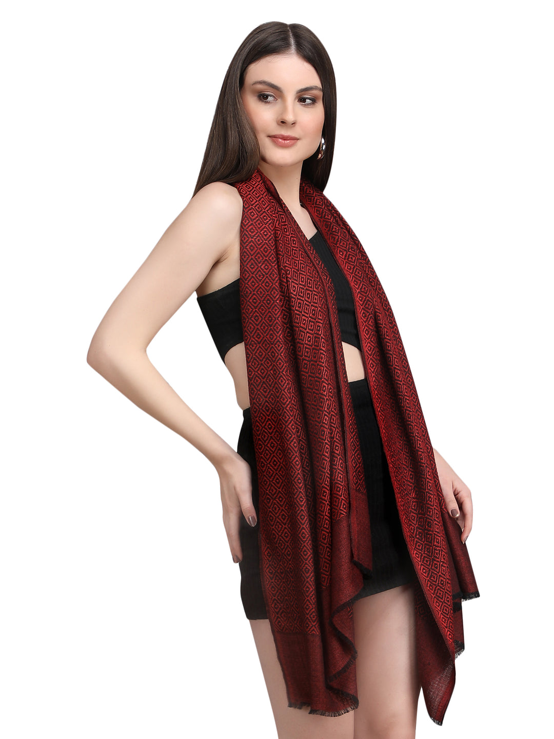 Maroon Tweed Fine Wool Stole - 348