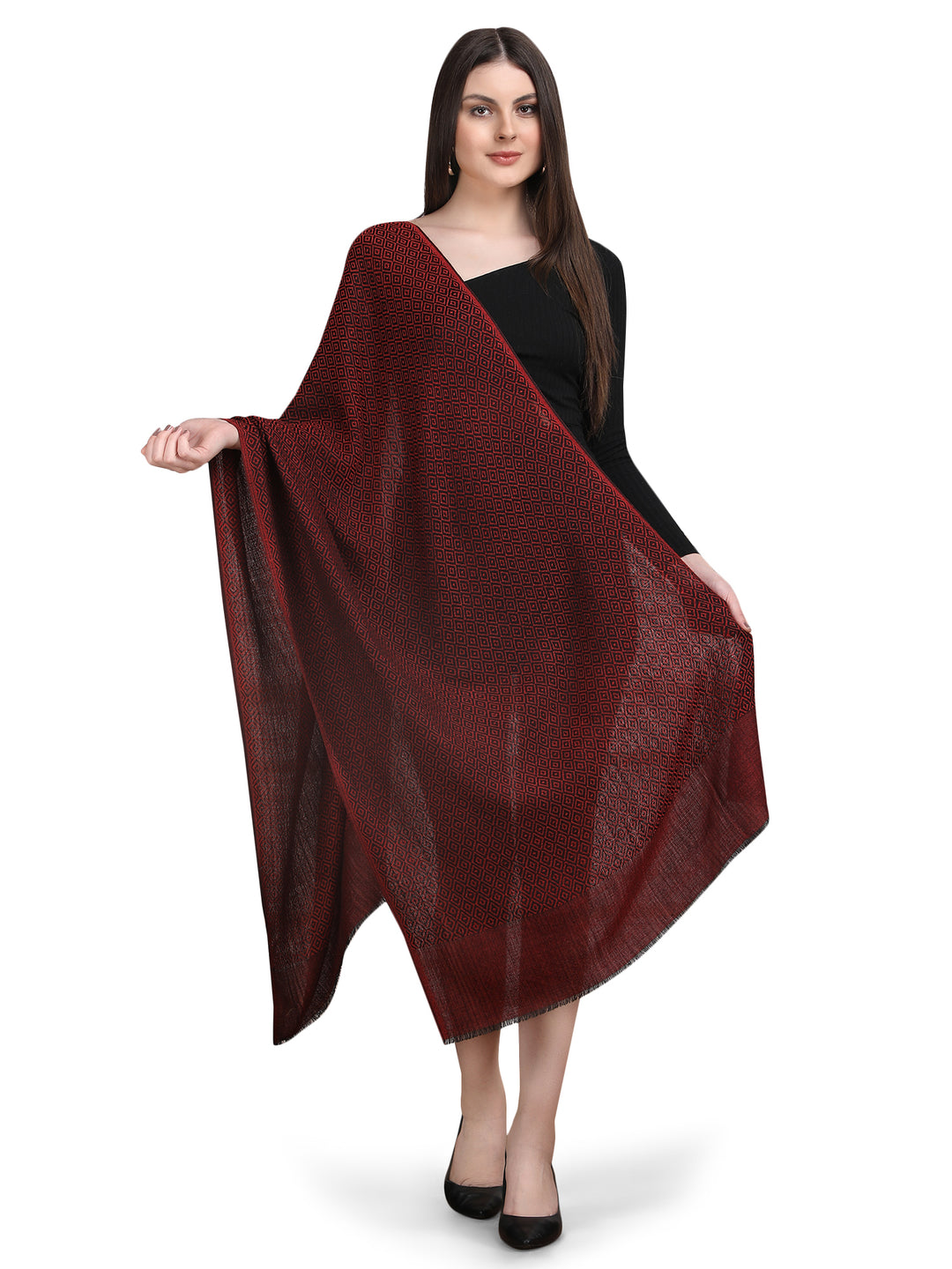 Maroon Tweed Fine Wool Stole - 348
