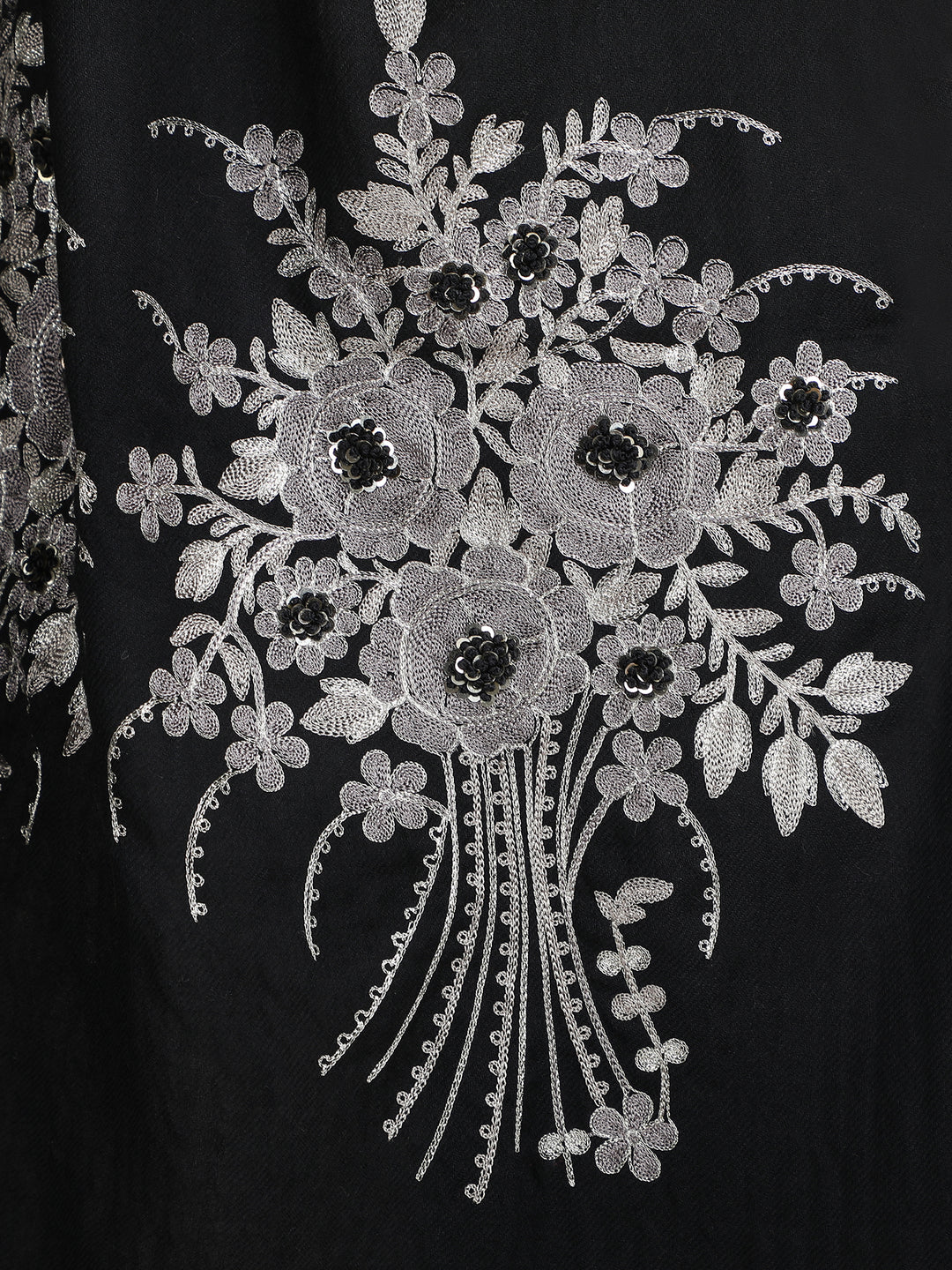 Black Floral Boquet 100% Fine Wool Stole- 349