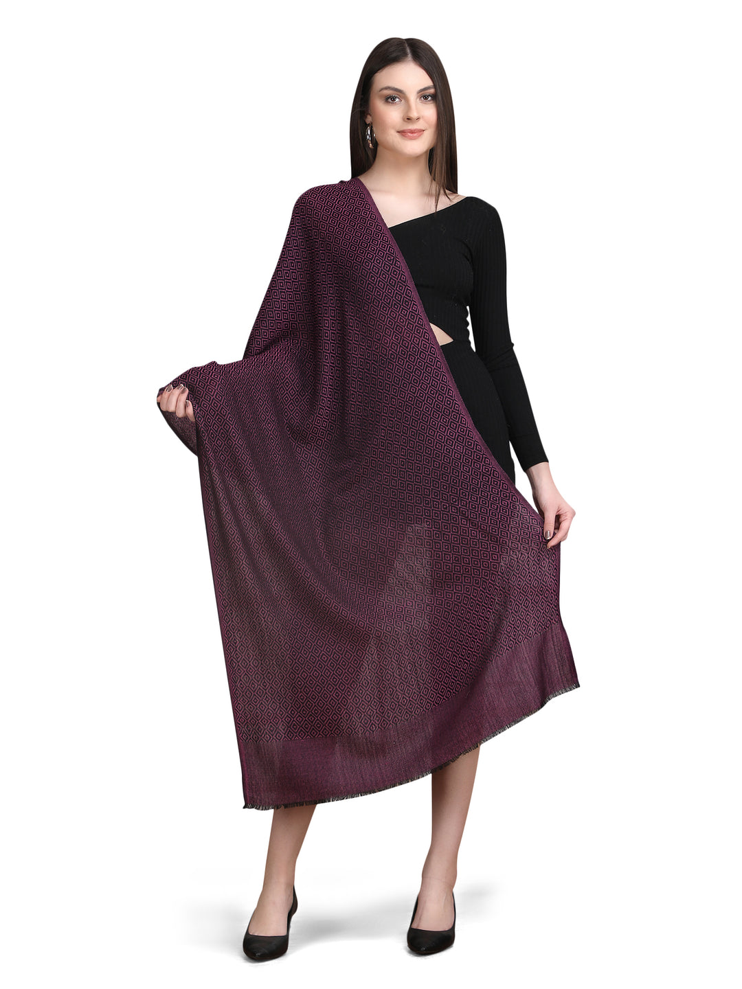 Wine Tweed Fine Wool Stole - 350