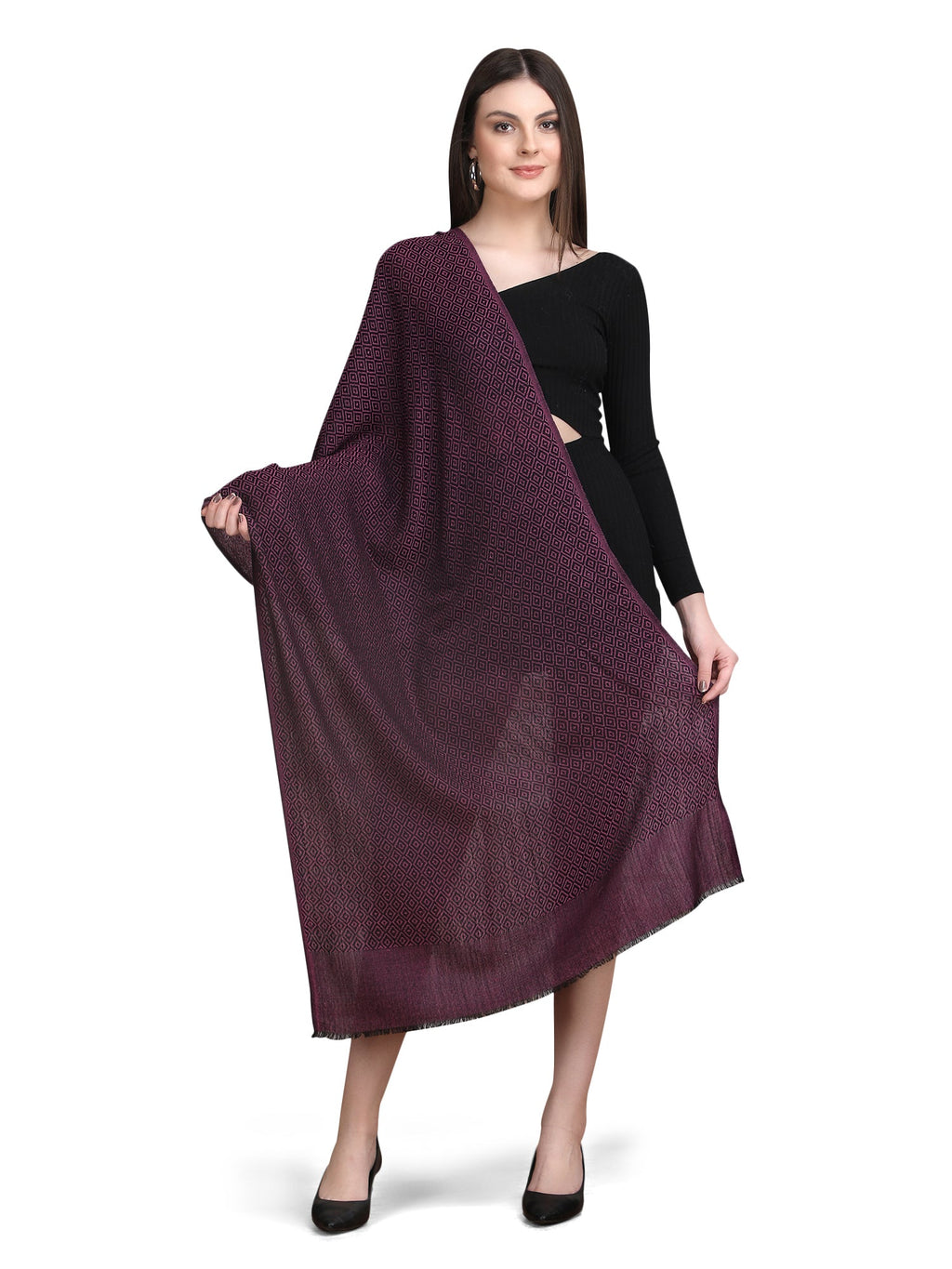 Wine Tweed Fine Wool Stole - 350