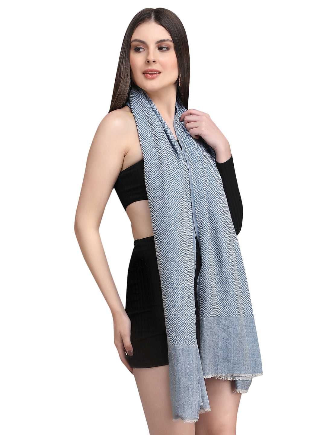 Blue Tweed Fine Wool Stole - 351