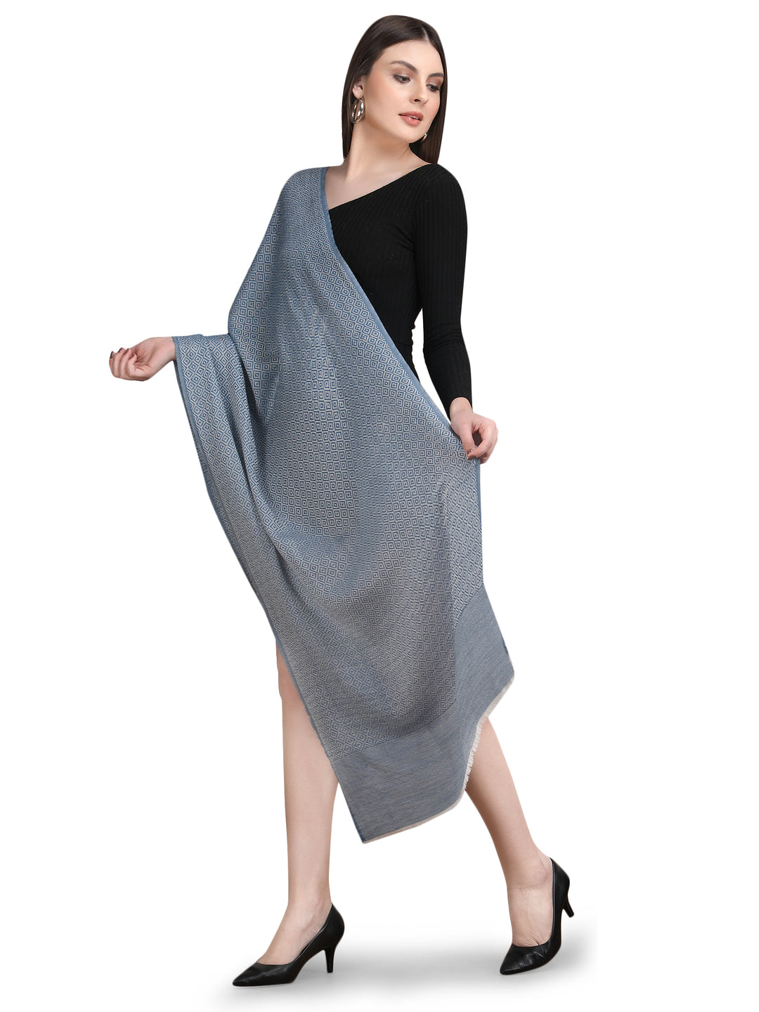 Blue Tweed Fine Wool Stole - 351