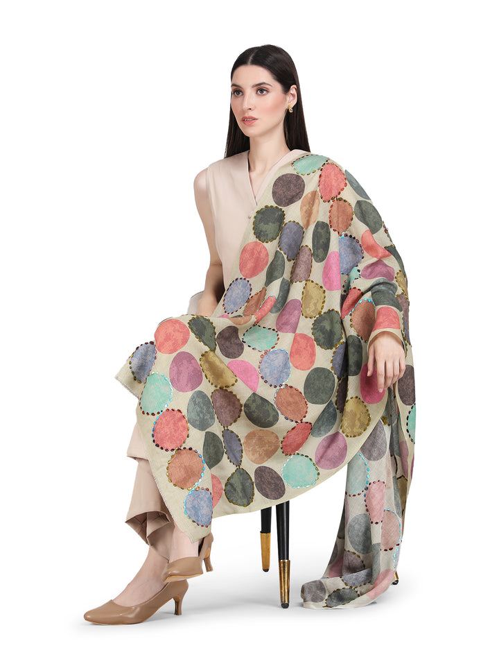 Pastel Green Cosmo Circles 100% Fine Wool Stole - 353
