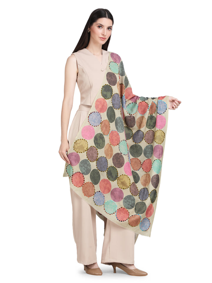 Pastel Green Cosmo Circles 100% Fine Wool Stole - 353