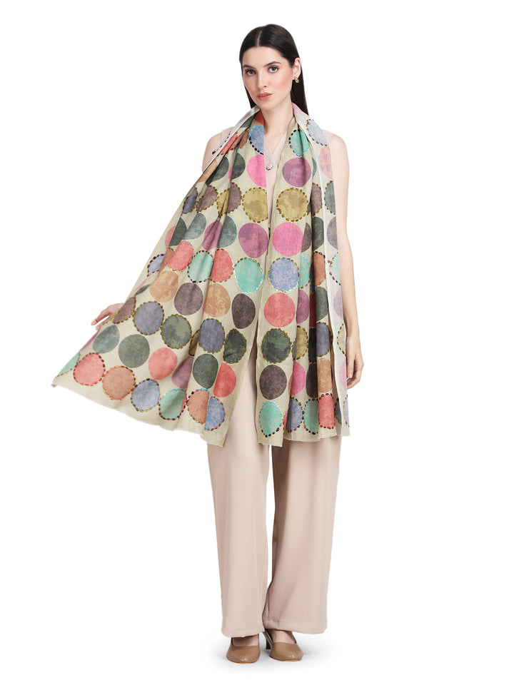 Pastel Green Cosmo Circles 100% Fine Wool Stole - 353