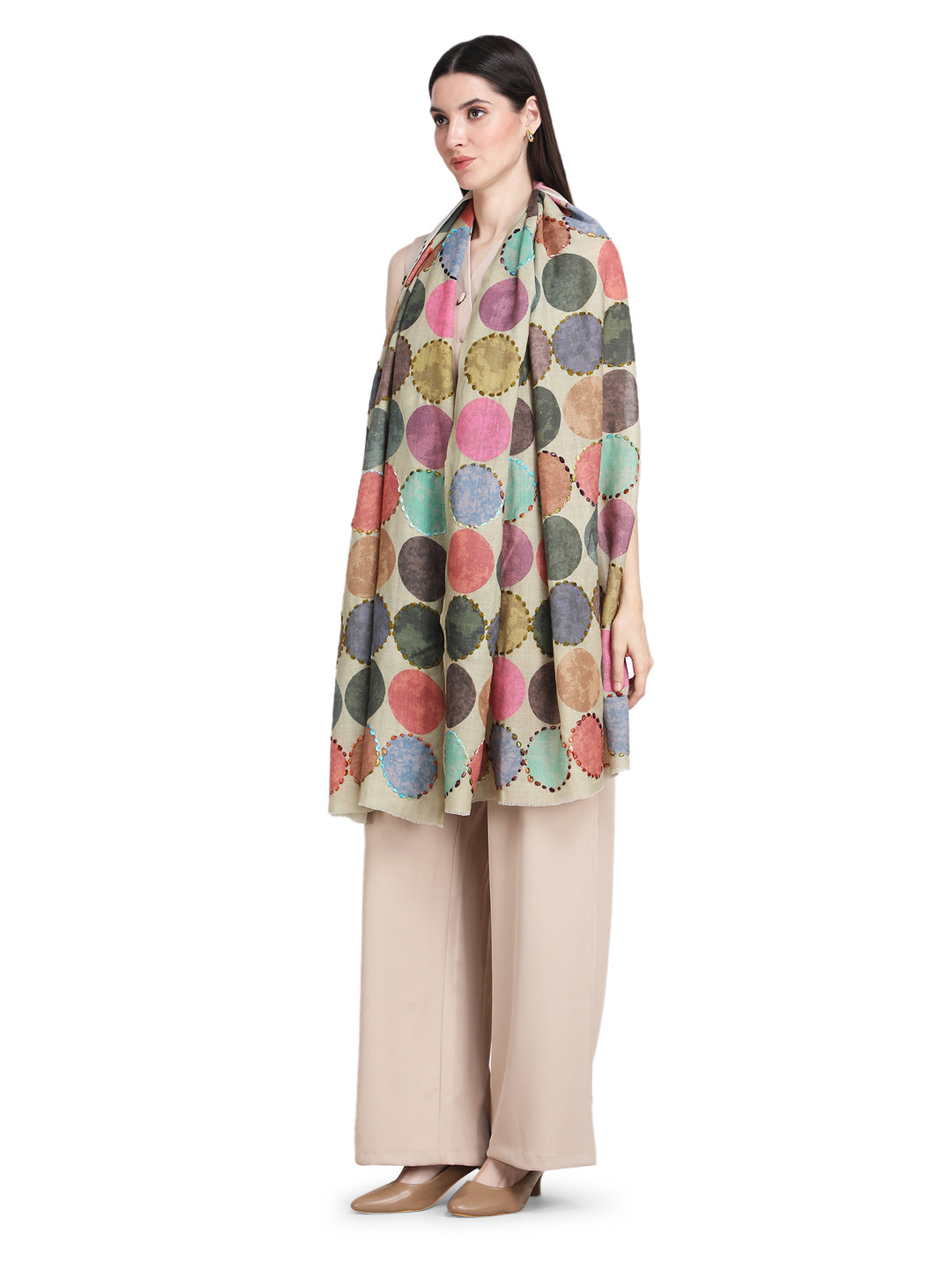 Pastel Green Cosmo Circles 100% Fine Wool Stole - 353