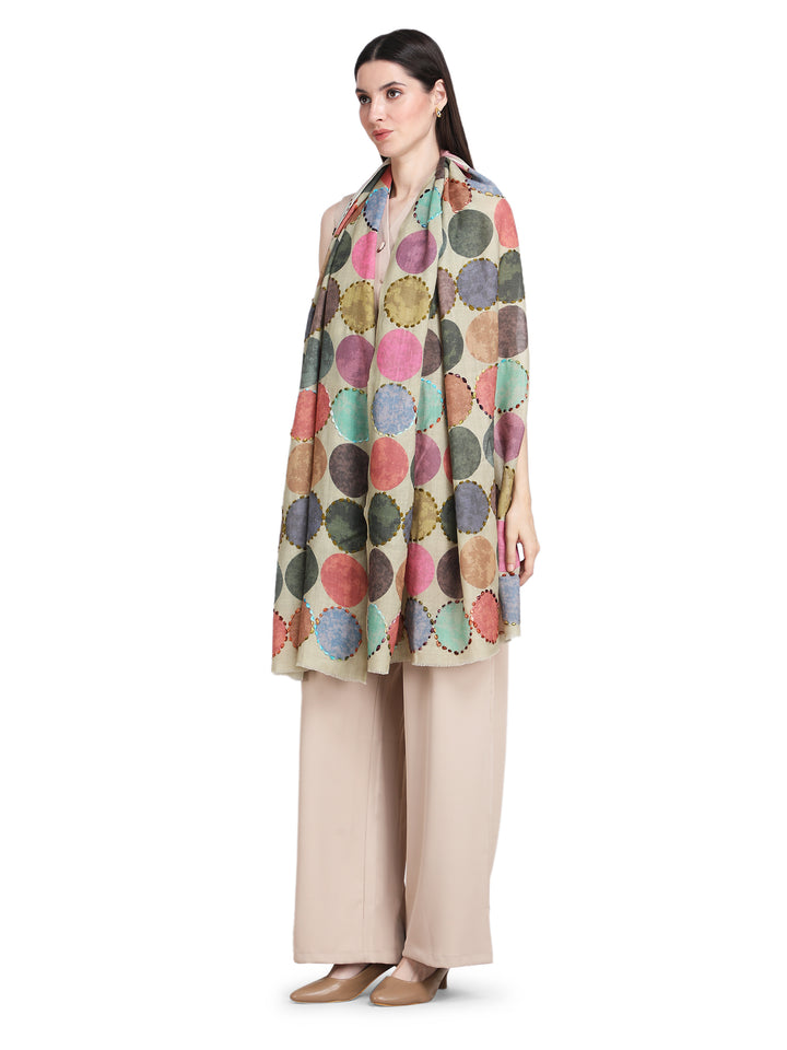 Pastel Green Cosmo Circles 100% Fine Wool Stole - 353