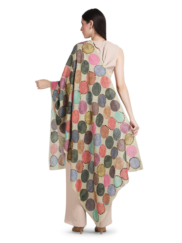 Pastel Green Cosmo Circles 100% Fine Wool Stole - 353