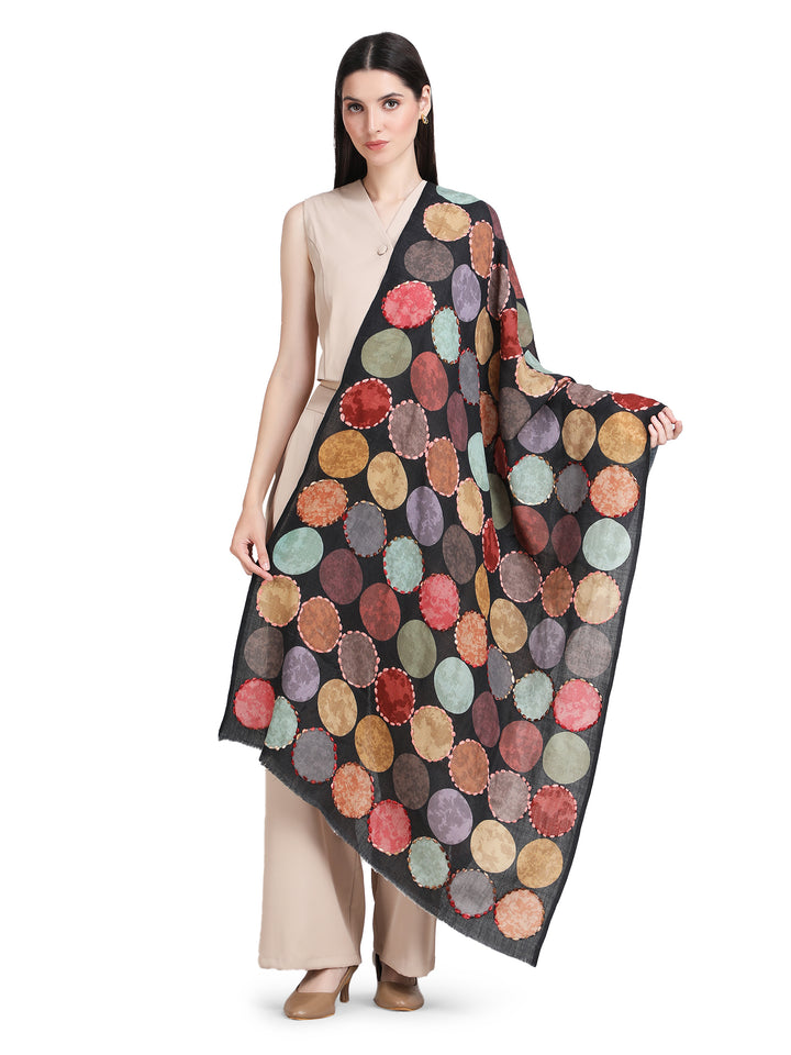 Black Cosmo Circles 100% Fine Wool Stole - 354