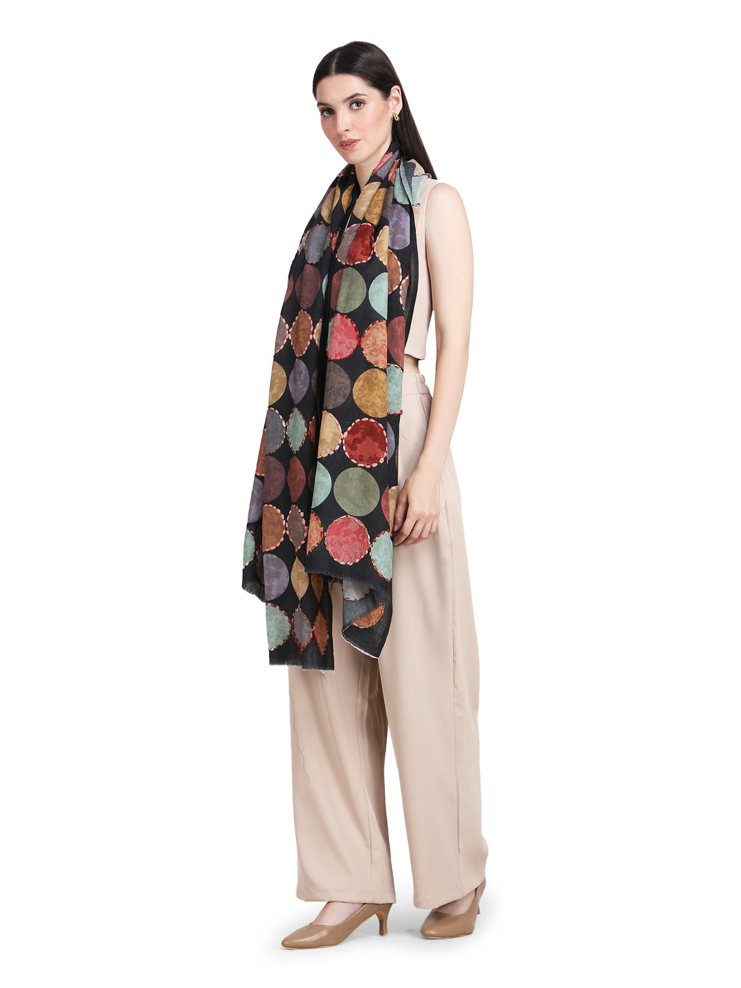 Black Cosmo Circles 100% Fine Wool Stole - 354