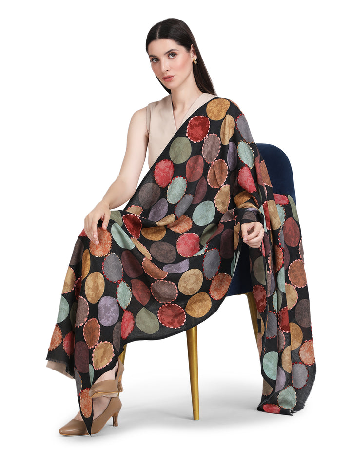 Black Cosmo Circles 100% Fine Wool Stole - 354