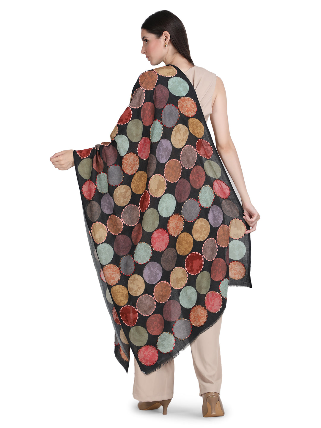 Black Cosmo Circles 100% Fine Wool Stole - 354