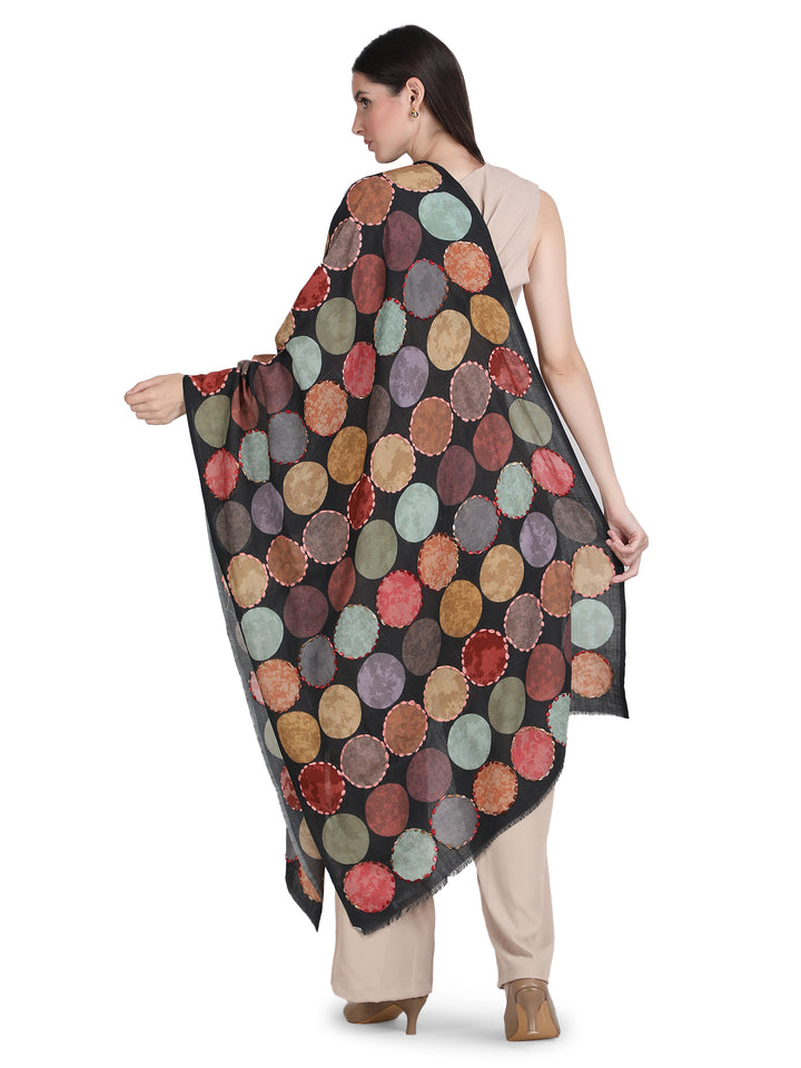 Black Cosmo Circles 100% Fine Wool Stole - 354
