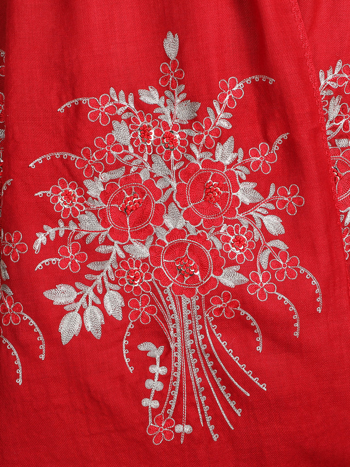 Red Floral Boquet 100% Fine Wool Stole - 355