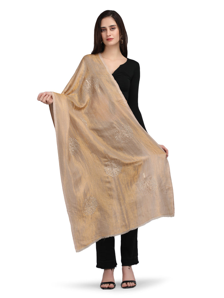 Gold Moonlight Zari Tree 100% Fine Wool Stole - 356
