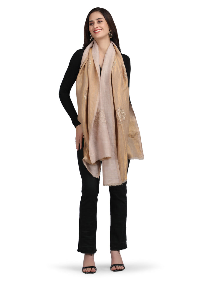 Gold Moonlight Zari Tree 100% Fine Wool Stole - 356