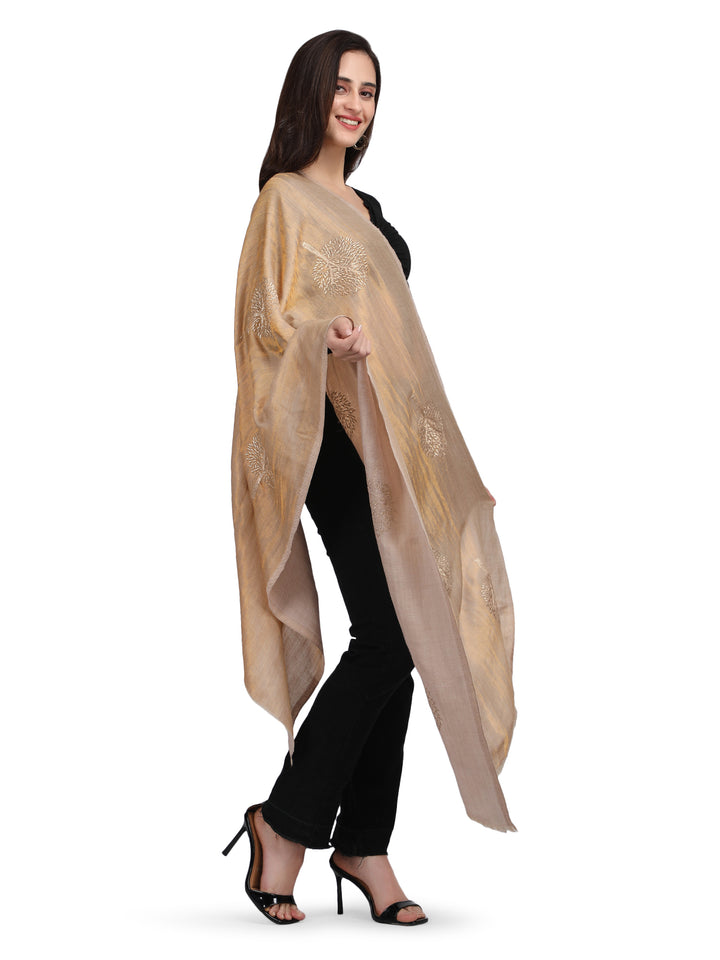 Gold Moonlight Zari Tree 100% Fine Wool Stole - 356