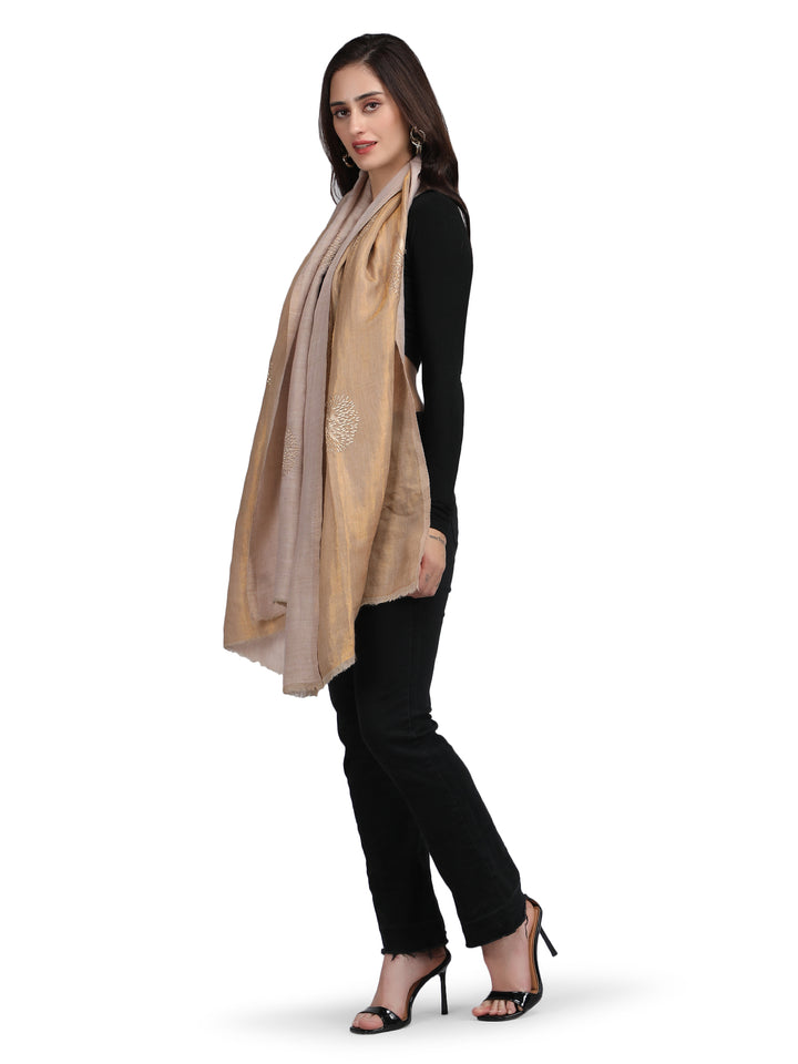 Gold Moonlight Zari Tree 100% Fine Wool Stole - 356