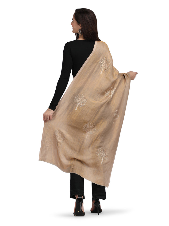 Gold Moonlight Zari Tree 100% Fine Wool Stole - 356