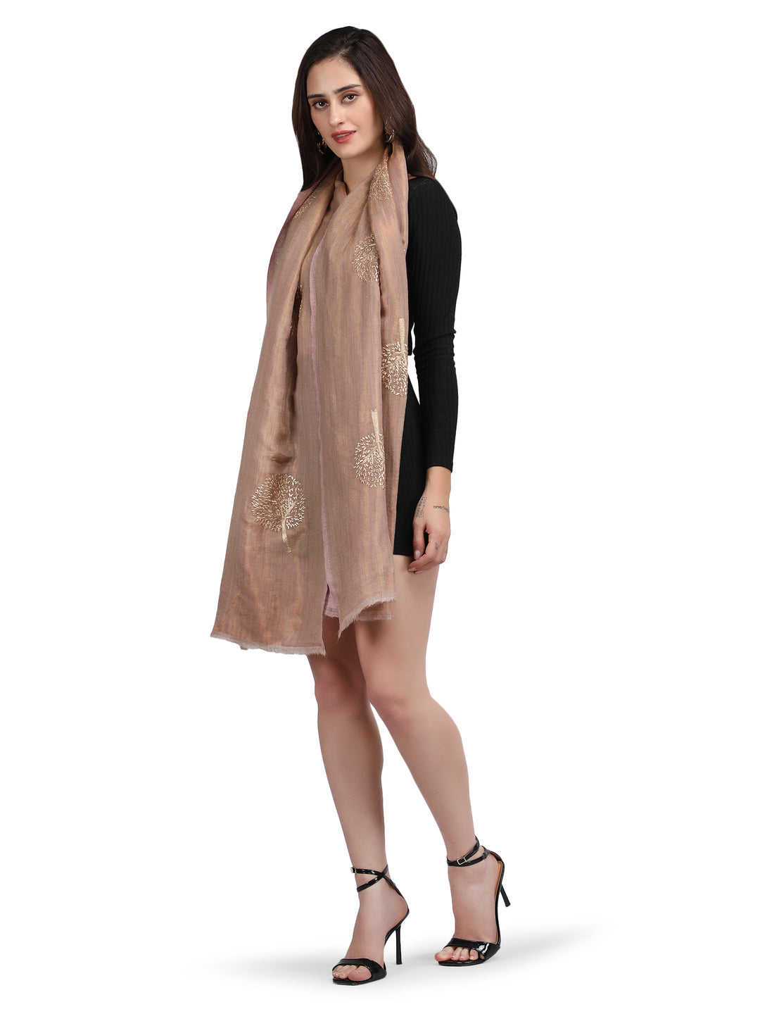 Rose Moonlight Zari Tree 100% Fine Wool Stole - 357