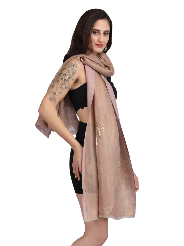 Rose Moonlight Zari Tree 100% Fine Wool Stole - 357