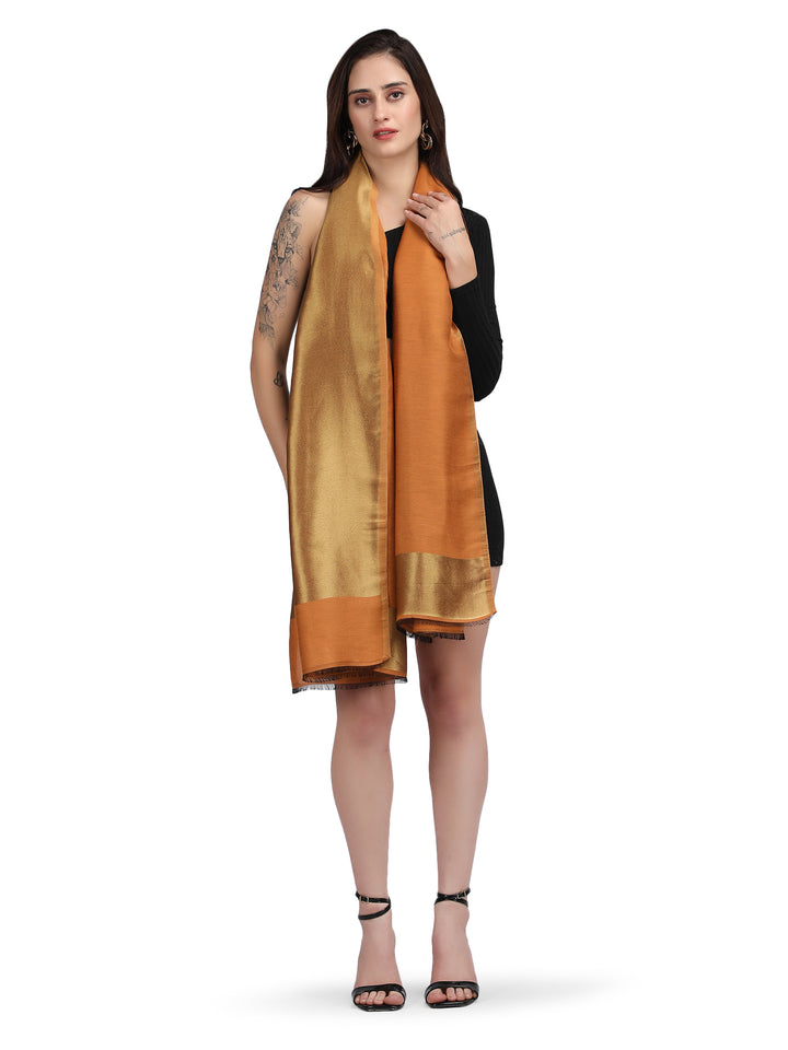 Orange Zari Reversible 100% Fine Wool Stole-359