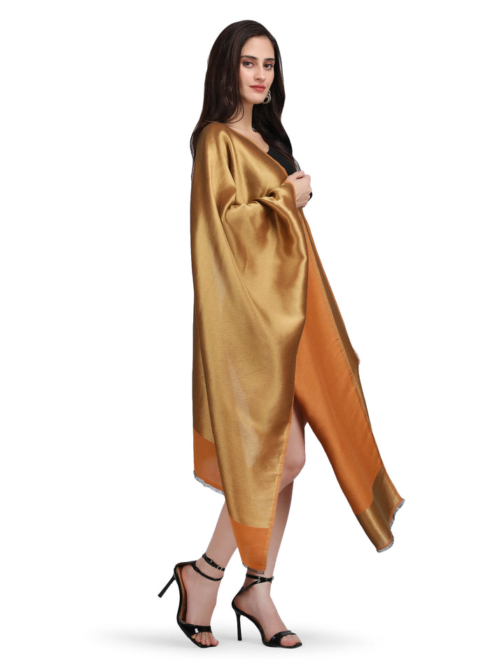 Orange Zari Reversible 100% Fine Wool Stole-359