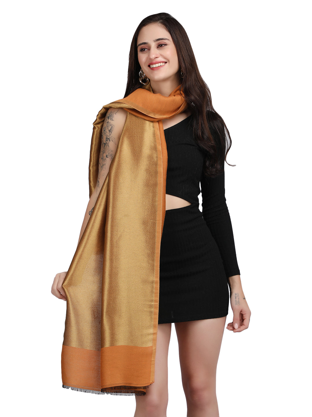 Orange Zari Reversible 100% Fine Wool Stole-359
