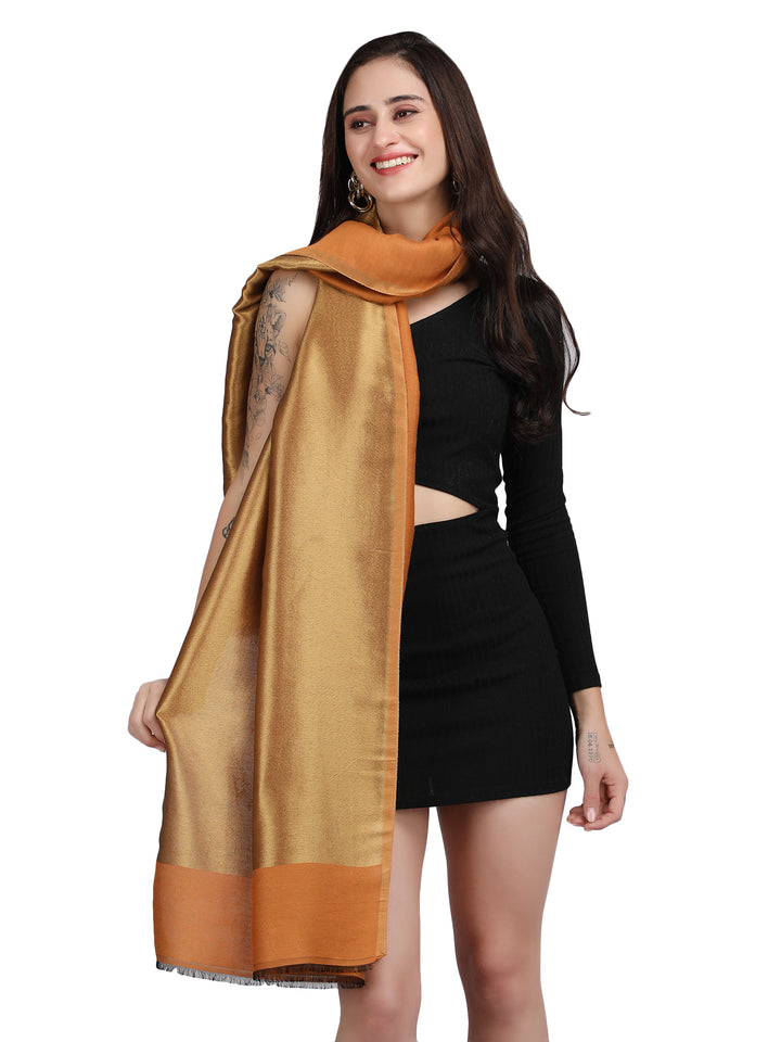 Orange Zari Reversible 100% Fine Wool Stole-359